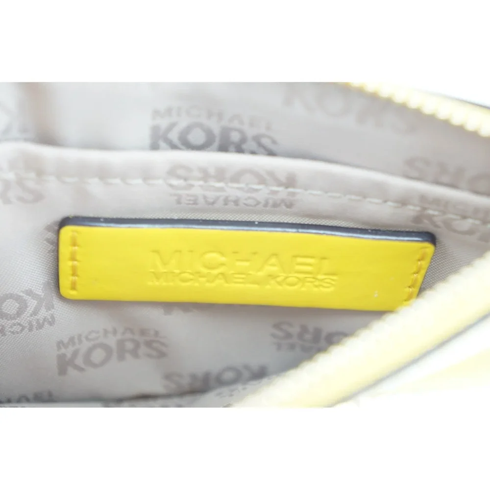Michael Kors Card Case Wristlet Coin Wallet Yellow Leather Key Ring ID Window GC